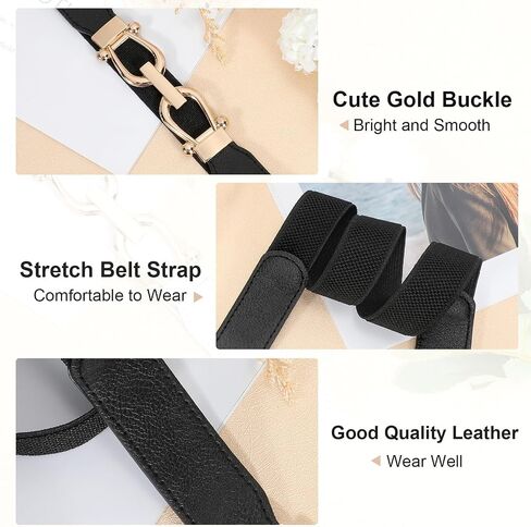 Ssumday Stretchy Elastic Waist Belt for Women–4 Packs Gold Buckle Skinny Belt Set–Soft Leather Fashion Accessory in Saudi Arabia
