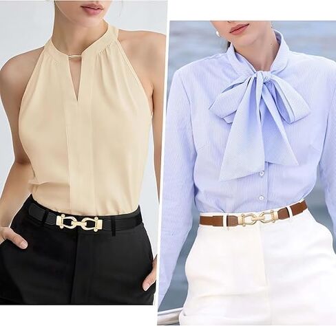 Ssumday Stretchy Elastic Waist Belt for Women–4 Packs Gold Buckle Skinny Belt Set–Soft Leather Fashion Accessory in Saudi Arabia