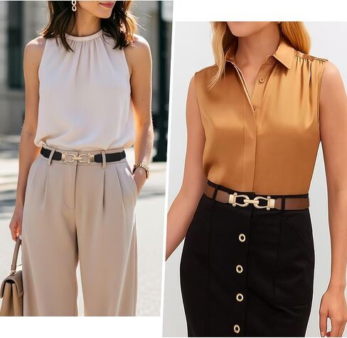 Ssumday Stretchy Elastic Waist Belt for Women–4 Packs Gold Buckle Skinny Belt Set–Soft Leather Fashion Accessory in Saudi Arabia