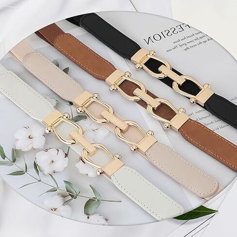 Ssumday Stretchy Elastic Waist Belt for Women–4 Packs Gold Buckle Skinny Belt Set–Soft Leather Fashion Accessory in Saudi Arabia
