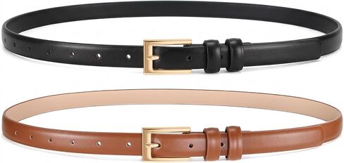 JASGOOD 2 Pack Women Skinny Leather Belt for Pants Jeans Ladies Thin Waist Belt for Dress Casual Wear and Formal 0.7" Width in Kuwait