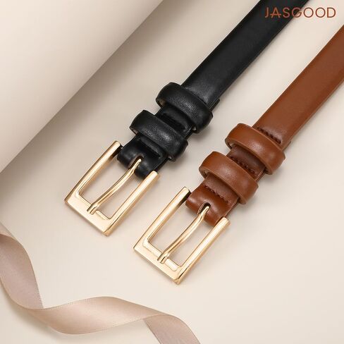 JASGOOD 2 Pack Women Skinny Leather Belt for Pants Jeans Ladies Thin Waist Belt for Dress Casual Wear and Formal 0.7" Width in Kuwait