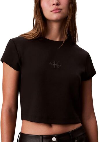 Calvin Klein Women's Monogram Logo Ribbed Baby Tee in Kuwait