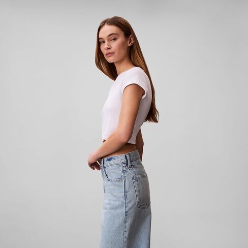 Calvin Klein Women's Monogram Logo Ribbed Baby Tee in Kuwait
