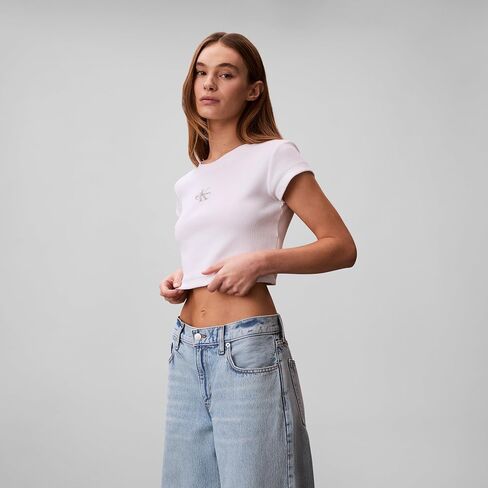 Calvin Klein Women's Monogram Logo Ribbed Baby Tee in Kuwait