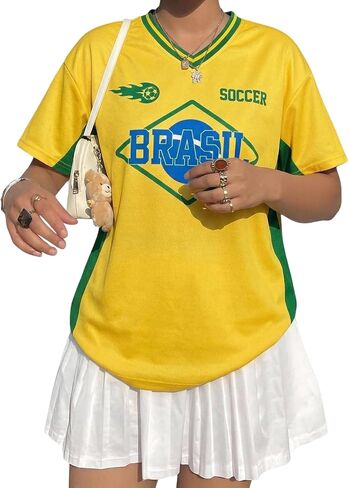 Soccer Cup 2026 Soccer Shirt for Women Mexico Jersey Brazil Jersey Y2k V Neck Short Sleeve Loose Casual Shirts in Saudi Arabia