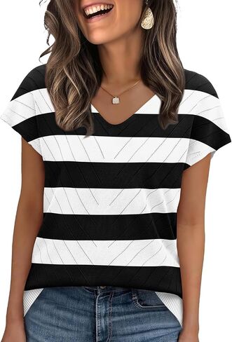 WIHOLL Short Sleeve Sweater for Women V Neck Trendy Summer Tops 2026 Beach Vacation Clothes Travel Business Casual Outfits in Kuwait