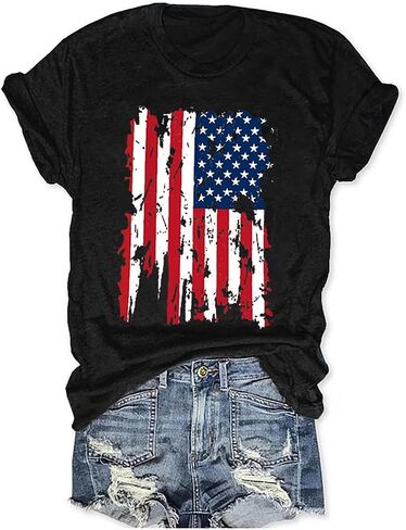 hcihgzr American Flag Shirt for Women 4th of July T-Shirt USA Flag Patriotic Tee Tops in Saudi Arabia