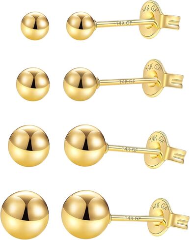 14K Gold Filled 4 Pairs Ball Stud Earrings for Women Hoop Earring Sets Earrings Lightweight Water Proof Tarnish Resistant in Saudi Arabia