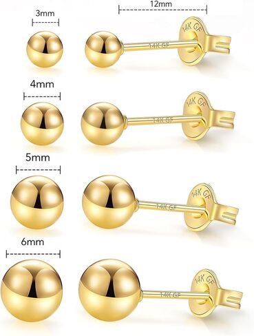 14K Gold Filled 4 Pairs Ball Stud Earrings for Women Hoop Earring Sets Earrings Lightweight Water Proof Tarnish Resistant in Saudi Arabia
