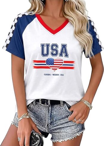 Soccer Cup 2026 Shirt Women V Neck USA Soccer Jersey Brazil Jersey Mexico Shirts Soccer Heart Graphic Game Day Tops in Kuwait