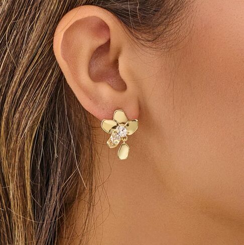 14K Gold Filled Silver Stud Plumeria Flower Earrings for Women, Hawaiian Jewelry Cubic Zirconia Stud Earrings, Hypoallergenic Gold Flower Earrings for Wedding, Vacation, Graduation Gift in Saudi Arabia