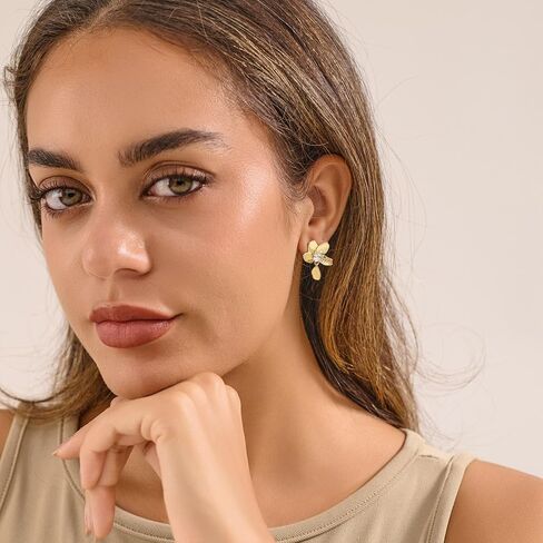 14K Gold Filled Silver Stud Plumeria Flower Earrings for Women, Hawaiian Jewelry Cubic Zirconia Stud Earrings, Hypoallergenic Gold Flower Earrings for Wedding, Vacation, Graduation Gift in Saudi Arabia