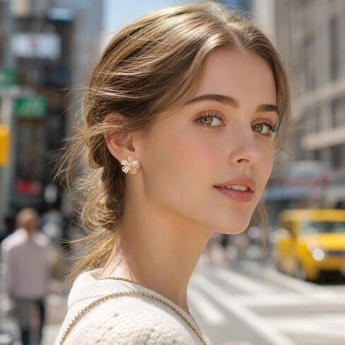 Gold Plated Flower Stud Earrings for Women, Cat Eye & Cubic Zirconia Hypoallergenic Stud Earrings, Dainty Floral Earrings for Daily Wear, Wedding, Party, Valentine’s Day Gift in Kuwait