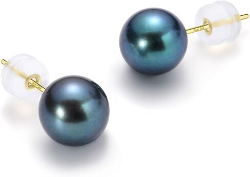 18K Solid Gold Tahitian Black Pearl Earrings, Round AAAA Pearl, Hypoallergenic Earrings for Women, Luxury Jewelry Gift for Women (Au750 Stamped) - Mother's Day, Anniversary, Birthday in Saudi Arabia