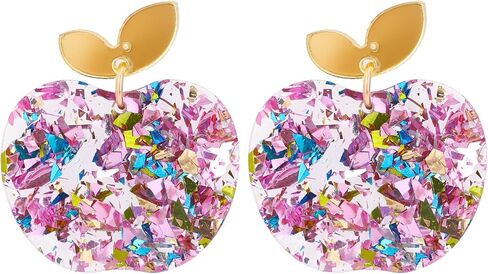 Teachers Day Earrings for Women, Cute Pink Apple Glitter Acrylic Stud Earrings, Teacher Appreciation Birthday Holiday Graduation Retirement Gifts for Women Teachers Colleagues in Saudi Arabia