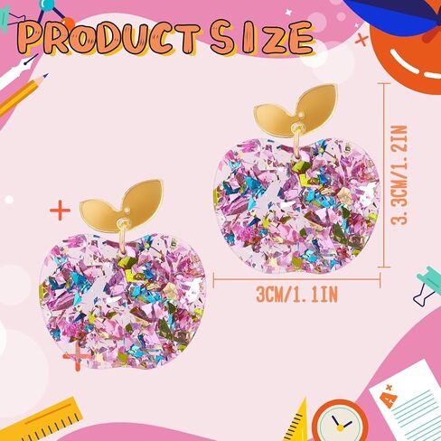 Teachers Day Earrings for Women, Cute Pink Apple Glitter Acrylic Stud Earrings, Teacher Appreciation Birthday Holiday Graduation Retirement Gifts for Women Teachers Colleagues in Saudi Arabia
