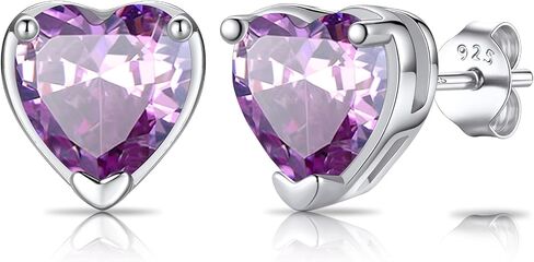 SILVERCUTE 925 Sterling Silver 2ct Birthstone Stud Earrings,Hypoallergenic Round/Heart/Square Birthstone Earrings for Women Birthday Christmas Jewelry in Kuwait