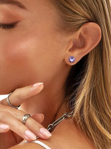 SILVERCUTE 925 Sterling Silver 2ct Birthstone Stud Earrings,Hypoallergenic Round/Heart/Square Birthstone Earrings for Women Birthday Christmas Jewelry in Saudi Arabia