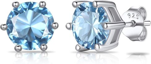 SILVERCUTE 925 Sterling Silver 2ct Birthstone Stud Earrings,Hypoallergenic Round/Heart/Square Birthstone Earrings for Women Birthday Christmas Jewelry in Saudi Arabia