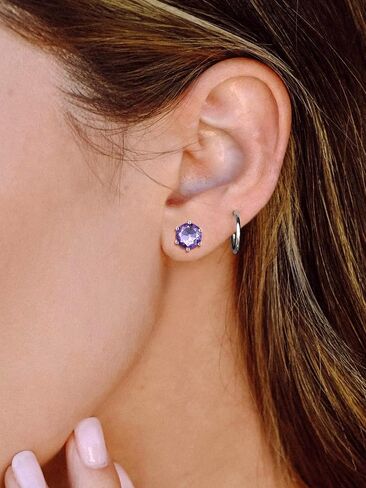 SILVERCUTE 925 Sterling Silver 2ct Birthstone Stud Earrings,Hypoallergenic Round/Heart/Square Birthstone Earrings for Women Birthday Christmas Jewelry in Saudi Arabia