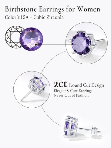 SILVERCUTE 925 Sterling Silver 2ct Birthstone Stud Earrings,Hypoallergenic Round/Heart/Square Birthstone Earrings for Women Birthday Christmas Jewelry in Saudi Arabia