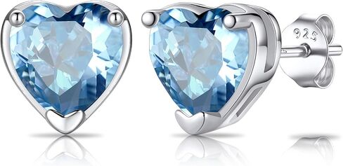 SILVERCUTE 925 Sterling Silver 2ct Birthstone Stud Earrings,Hypoallergenic Round/Heart/Square Birthstone Earrings for Women Birthday Christmas Jewelry in Saudi Arabia