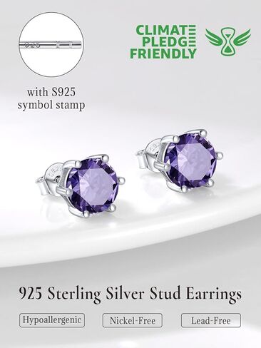 SILVERCUTE 925 Sterling Silver 2ct Birthstone Stud Earrings,Hypoallergenic Round/Heart/Square Birthstone Earrings for Women Birthday Christmas Jewelry in Saudi Arabia