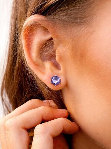 SILVERCUTE 925 Sterling Silver 2ct Birthstone Stud Earrings,Hypoallergenic Round/Heart/Square Birthstone Earrings for Women Birthday Christmas Jewelry in Saudi Arabia