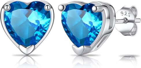 SILVERCUTE 925 Sterling Silver 2ct Birthstone Stud Earrings,Hypoallergenic Round/Heart/Square Birthstone Earrings for Women Birthday Christmas Jewelry in Saudi Arabia