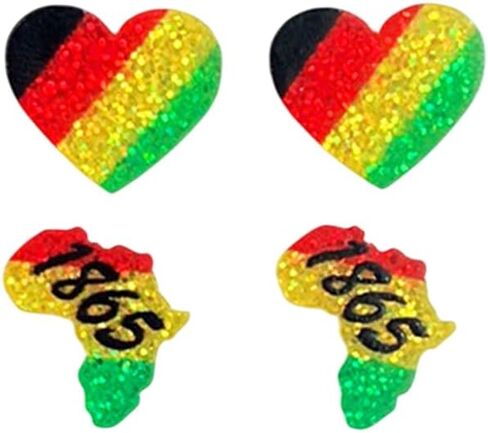 2PCS African Stud Earrings for Women Black History Month African Map Earrings Shiny Heart Lips Map Juneteenth Celebration Jewelry in Kuwait