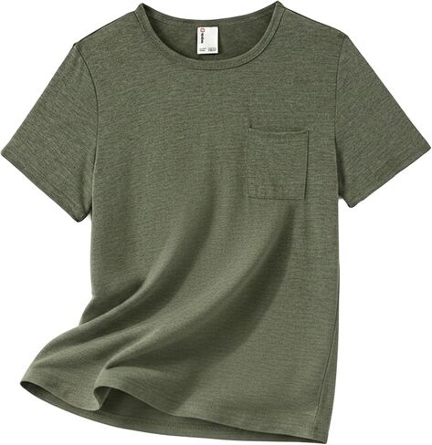 PATPAT Boys Short Sleeve Shirts Crewneck Summer T-Shirt Casual Basic Tops Tees with Chest Pocket for Boy 5-16 Years in Kuwait