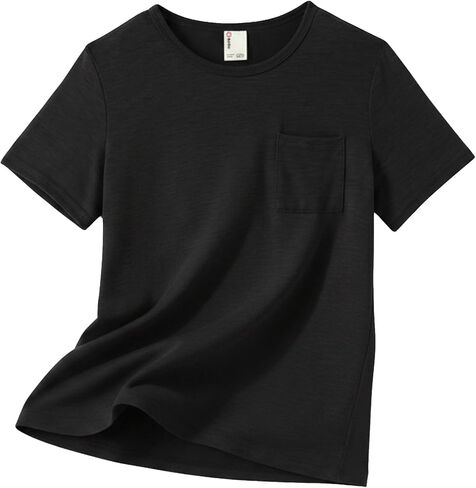 PATPAT Boys Short Sleeve Shirts Crewneck Summer T-Shirt Casual Basic Tops Tees with Chest Pocket for Boy 5-16 Years in Kuwait