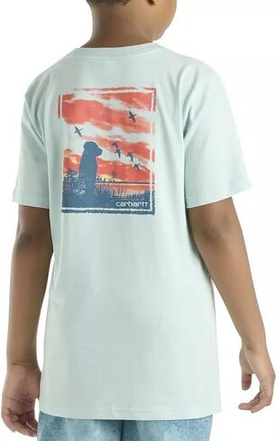 Carhartt Big Boy's Sunset Dog Pocket Short Sleeve T-Shirt | Youth Medium (10/12) | Light Blue in Kuwait