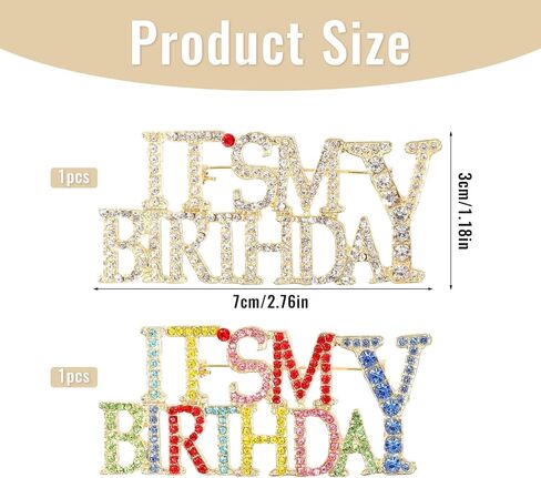 2Pcs Its My Birthday Pin, Birthday Girl Pin, Bling Rhinestone Brooches, Birthdays Party Fashion Lapel Pins Accessories for Women Party Accessories in Kuwait