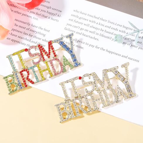 2Pcs Its My Birthday Pin, Birthday Girl Pin, Bling Rhinestone Brooches, Birthdays Party Fashion Lapel Pins Accessories for Women Party Accessories in Kuwait