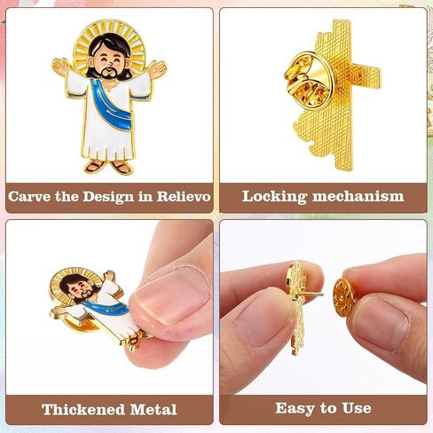 50 Set Religious Christian Mini Jesus Figures Lapel Pins Bulk Easter Christian Enamel Jesus Brooch Pin with Bible Verse Cards Bags Metal Tie Pins for Stuffers Easter Baptism Party Church Gifts in Kuwait
