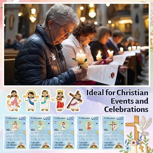 50 Set Religious Christian Mini Jesus Figures Lapel Pins Bulk Easter Christian Enamel Jesus Brooch Pin with Bible Verse Cards Bags Metal Tie Pins for Stuffers Easter Baptism Party Church Gifts in Kuwait