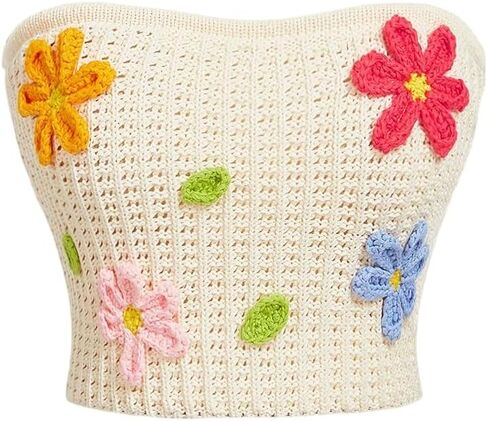 MakeMeChic Women's 3D Flower Strapless Crochet Crop Tube Tops Boho Knit Bandeau Going Out Tops Beach Vacation Outfits in Saudi Arabia