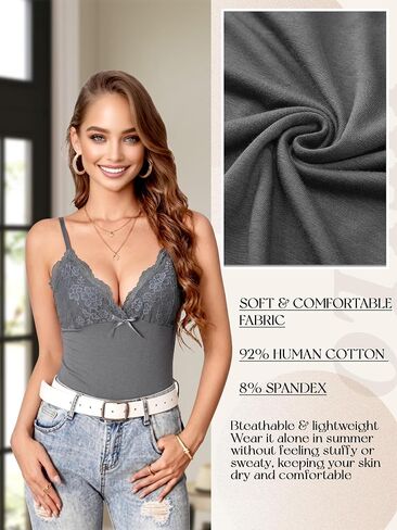 Fourluoo 4 Pack Women Lace Camisole Tank Tops V Neck Bow Front Adjustable Strap Y2k Lace Patchwork Slim Fit Cami Tops in Kuwait