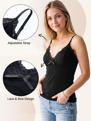 Fourluoo 4 Pack Women Lace Camisole Tank Tops V Neck Bow Front Adjustable Strap Y2k Lace Patchwork Slim Fit Cami Tops in Kuwait