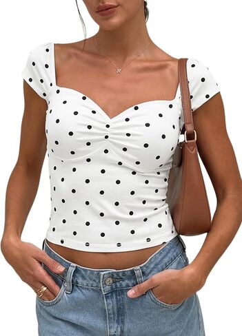 FOMELY Women's Polka Dot Top 2026 Summer Cap Sleeve Sweetheart Neck Crop Top Cute Y2K Going Out Tops in Saudi Arabia