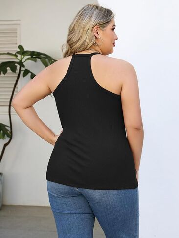 Chulianyouhuo المرأة حجم كبير Racerback تانك القمم الصيف الخامس الرقبة مضلع متماسكة الأساسية عادية بروتيل علوي سليم صالح تجريب قميص in Kuwait