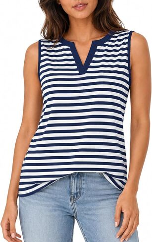 LilyCoco Women Striped Tank Top Summer Casual V Neck Ringer Sleeveless Shirts in Saudi Arabia