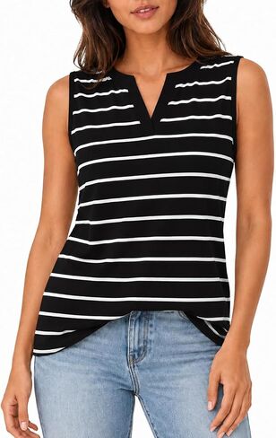 LilyCoco Women Striped Tank Top Summer Casual V Neck Ringer Sleeveless Shirts in Saudi Arabia
