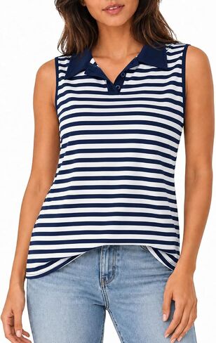 LilyCoco Women Striped Tank Top Summer Casual V Neck Ringer Sleeveless Shirts in Saudi Arabia