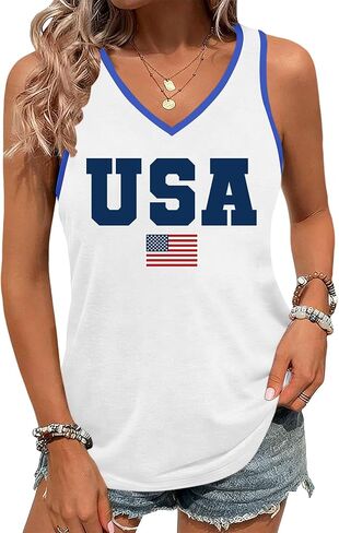 LHBNK USA Flag Tank Tops Women: American Flag Sleeveless Shirt Patriotic Tank Top 4th of July V Neck Summer Vest Tees in Kuwait