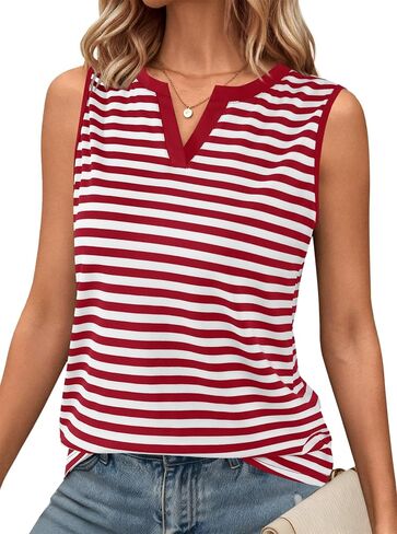 LilyCoco Women Striped Tank Top Summer Casual V Neck Ringer Sleeveless Shirts in Saudi Arabia