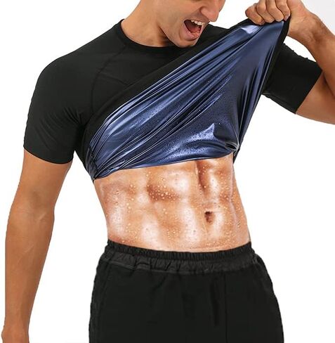 BXVX Sauna Shirt for Men Sweat Suit Short Sleeve Compression Weight Loss Body Shaper T-Shirt for Workout Exercise in Saudi Arabia