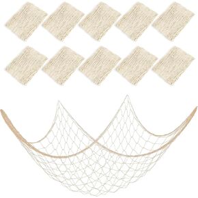 10 PCS Fish Net Decor, 39.4×78.7 Inch Decorative Fishing Net Natural Fish Netting Cotton Nautical Wall Decor for Ocean-Themed Party Accessories, Beach Party Decorations and Photo Display in Saudi Arabia